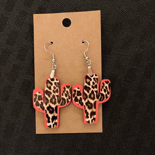 Print and Hot Pink (CA08) - Cactus Earrings 1.5"
