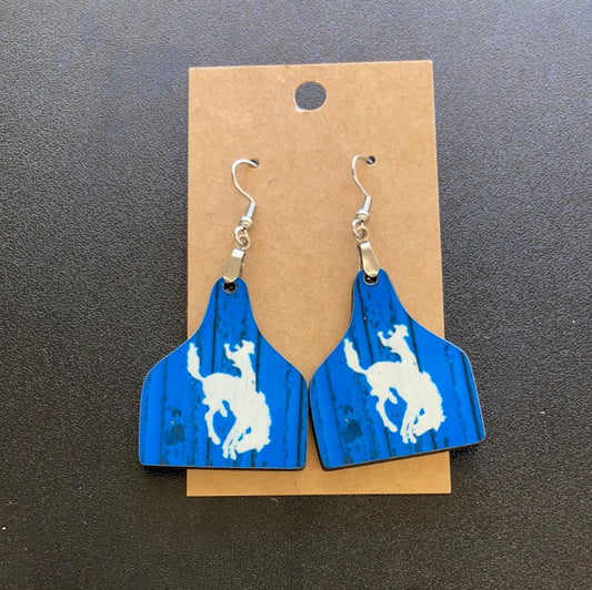 Bucking Bronco  - Cattle Tag Earrings 1.5"