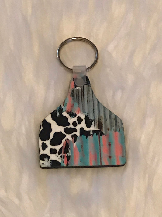 Cow Print and Color (CT05) - Cow Tag Shape Keychain
