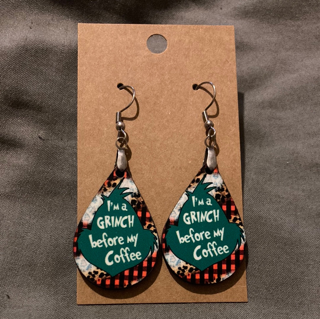 Before Coffee -  Tear Drop Earrings